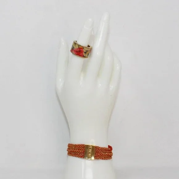 CAROLINA HERRERA #39318 Floral Red Bracelet and Ring Set (Ring Size 6)